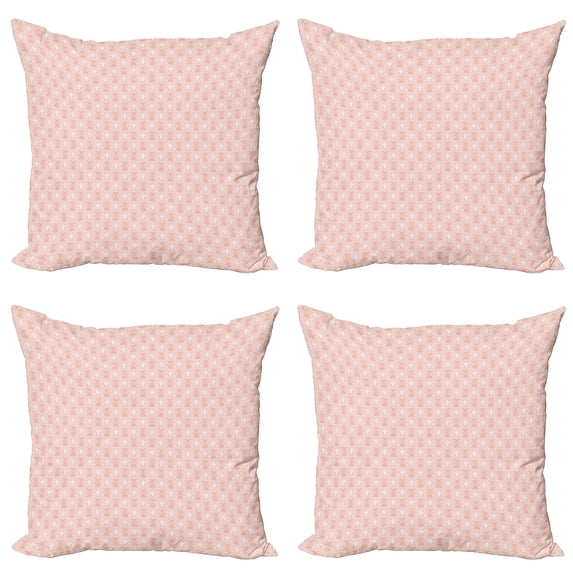 Ambesonne Vintage Throw Pillow Cover 4 Pack, Ornate Patterns with Swirls, 16", Blush and White
