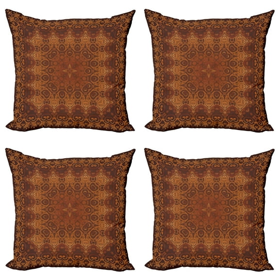 Ambesonne Vintage Throw Pillow Cover 4 Pack, Persian Lace, 18", Orange Brown