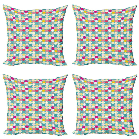 Ambesonne Vintage Throw Pillow Cover 4 Pack, Polka Dots with Stripes, 16", Multicolor