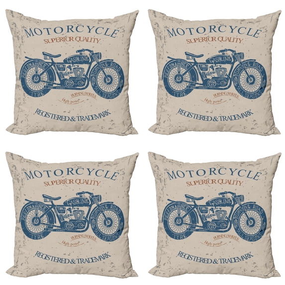 Ambesonne Vintage Throw Pillow Cover 4 Pack, Retro Chopper Rider, 16", Slate Blue Tan