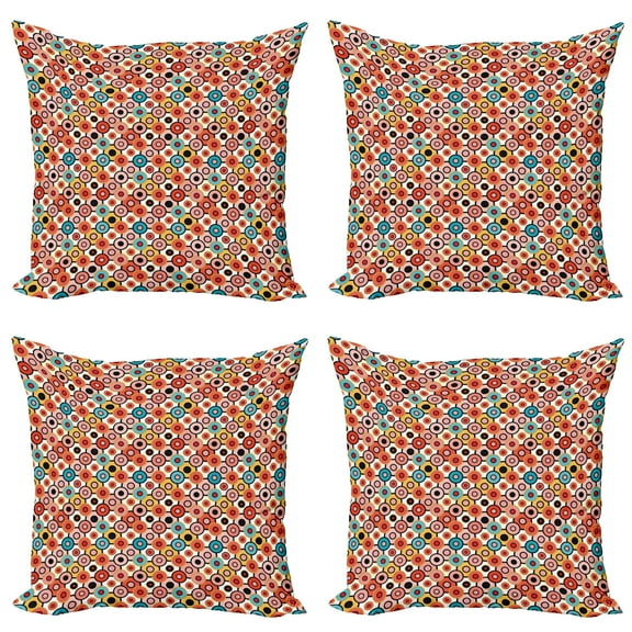 Ambesonne Vintage Throw Pillow Cover 4 Pack, Retro Style Bubbles, 16", Orange Yellow