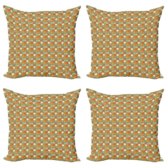 Ambesonne Vintage Throw Pillow Cover 4 Pack, Retro Style Flower and Dots, 16", Multicolor