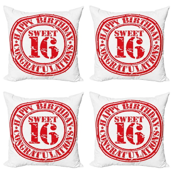 Ambesonne Vintage Throw Pillow Cover 4 Pack, Rubber Stamp Greeting, 24", Vermilion White