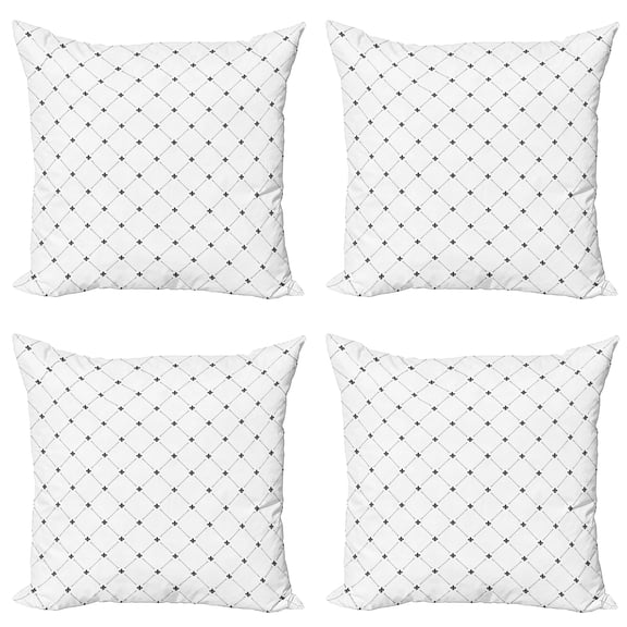 Ambesonne Vintage Throw Pillow Cover 4 Pack, Shabby Plant Damask, 16", Black White