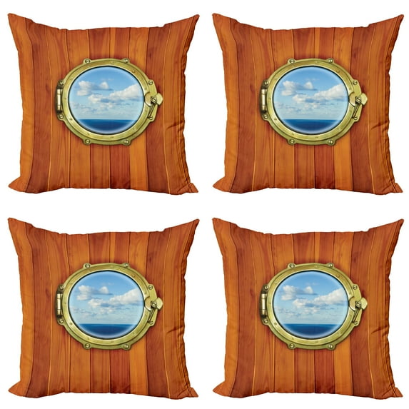 Ambesonne Vintage Throw Pillow Cover 4 Pack, Ship Old Sailing Vessel, 20", Dark Orange Pale Blue