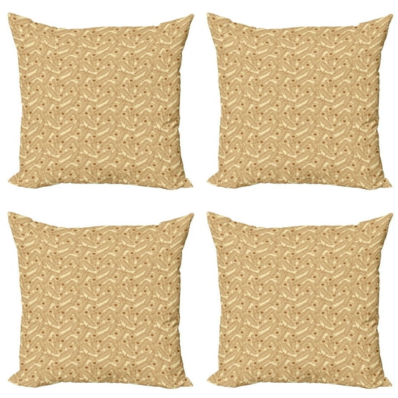 Ambesonne Vintage Throw Pillow Cover 4 Pack, Sketchy Feather and Daisy, 18", Beige and Pale Caramel