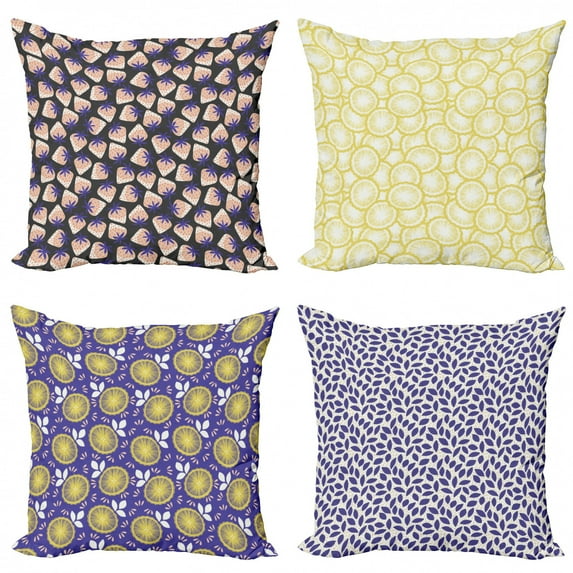 Ambesonne Vintage Throw Pillow Cover 4 Pack, Soft Lemon Strawberry Leaf, 18", Multicolor