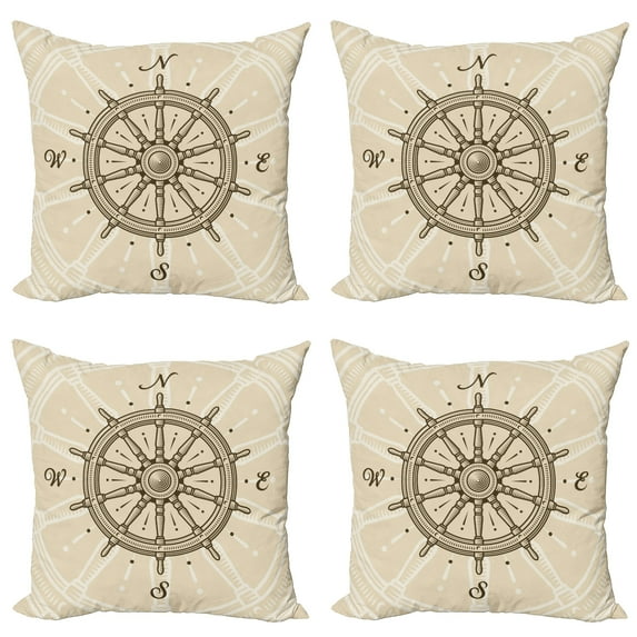 Ambesonne Vintage Throw Pillow Cover 4 Pack, Steering Wheel Travel, 18", Beige Brown