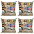 thumbnail image 1 of Ambesonne Vintage Throw Pillow Cover 4 Pack, Traveler Tourist Stamps, 24", Brown Yellow, 1 of 6