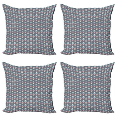 Ambesonne Vintage Throw Pillow Cover 4 Pack, Typewriter Tea Cup Rose, 24", Multicolor
