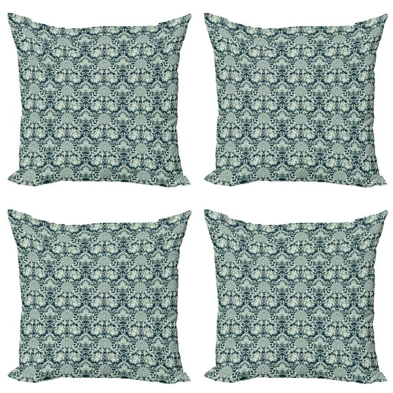 Ambesonne Vintage Throw Pillow Cover 4 Pack, Victorian Leaf Pattern, 20", Sage Green Dark Blue