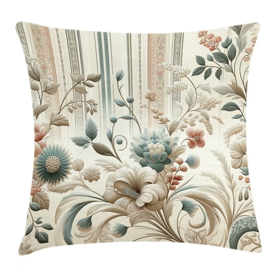 Ambesonne Vintage Throw Pillow Cushion Cover, Soft Color Floral Nostalgia, 16" X 16", Eggshell Pale Slate Blue