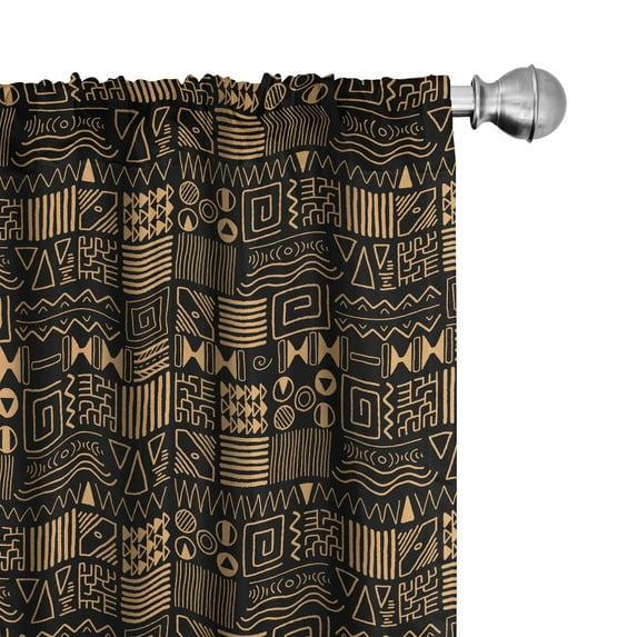 Ambesonne Vintage Tribal 4-Panel Curtains, Aboriginal Drawings, 56"x95", Pale Orange Black