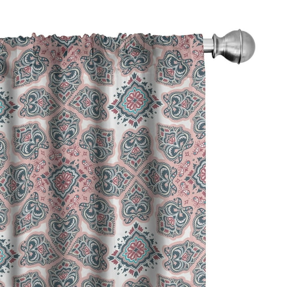 Ambesonne Vintage Tribal 4-Panel Curtains, Oriental Motif, 56"x63", Rose Mauve Taupe