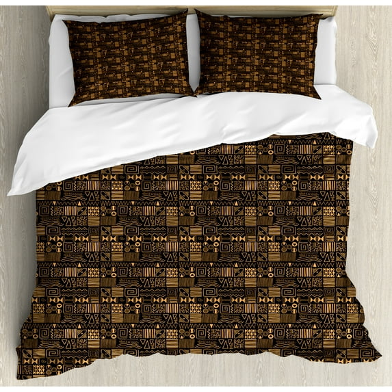 Ambesonne Vintage Tribal Duvet Cover Set, Aboriginal Drawings, 2-Calking, Pale Orange Black