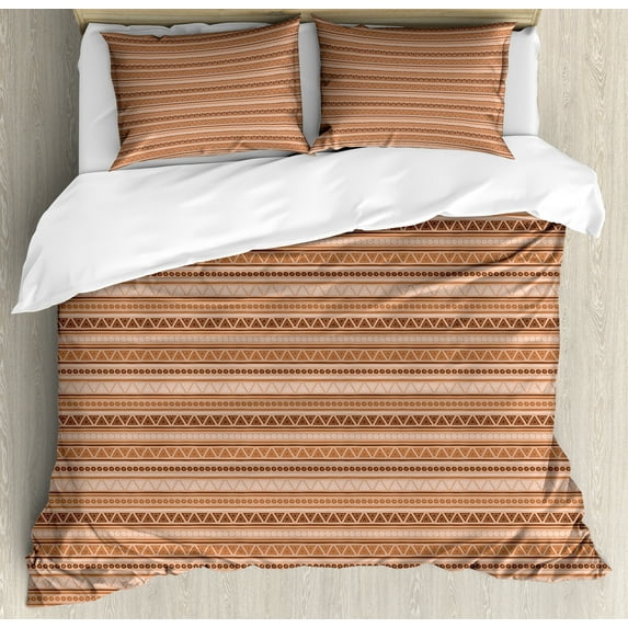 Ambesonne Vintage Tribal Duvet Cover Sets, Rounds and Triangles, 2-King, Rust Peach