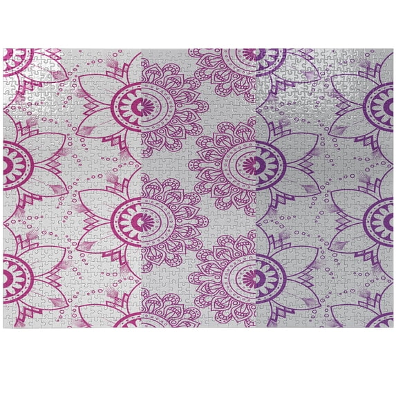 Ambesonne Vintage Tribal Jigsaw Puzzle Durable Cardboard, Mandala Like Flowers, 1000 pcs, Magenta Dark Magenta