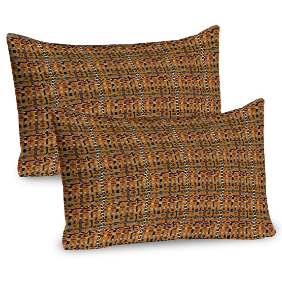 Ambesonne Vintage Tribal Pillow Sham 2 Pack, Prehistoric Art, 30"x20", Amber and Multicolor