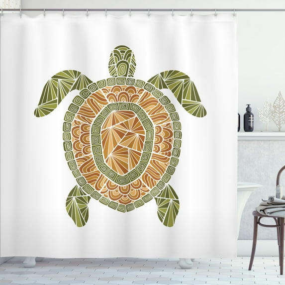 Ambesonne Vintage Tribal Shower Curtain, Mosaic Boho Turtle, 69"Wx75"L, Green Brown Khaki
