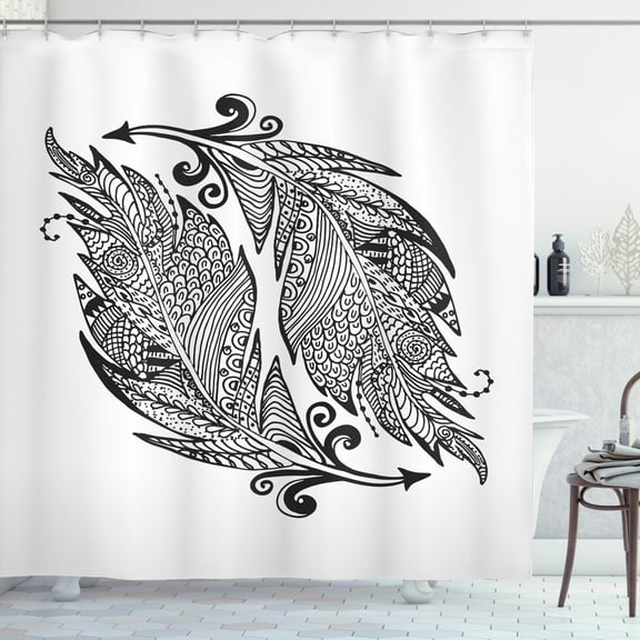 Ambesonne Vintage Tribal Shower Curtain, Zentangle Arrow Leaf, 69"Wx75"L, Charcoal Grey and White