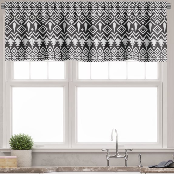Ambesonne Vintage Tribal Valance Pack of 2, Monochrome Aztec Art, 42"X18", Charcoal Grey Pale Grey