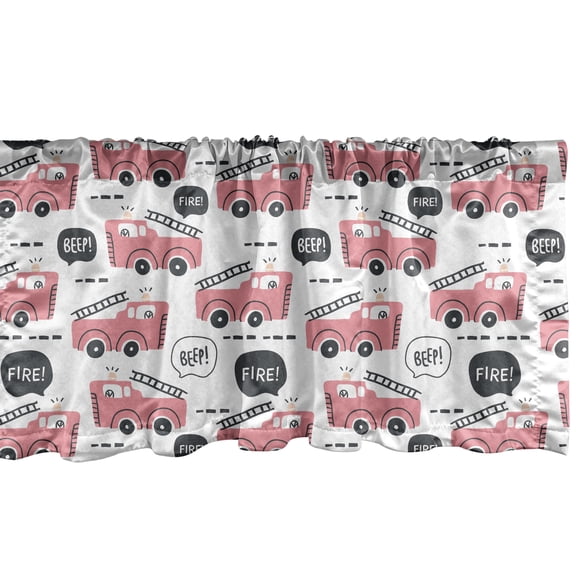 Ambesonne Vintage Trucks Window Valance, Vehicle Art, 42" x 12", Pastel Pink Dark Grey