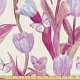 thumbnail image 1 of Ambesonne Vintage Tulips Fabric by the Yard Upholstery, Retro Boho Flowers, 10 Yards, Magenta Pale Lilac Cream, 1 of 1