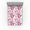 thumbnail image 1 of Ambesonne Vintage Tulips Fitted Sheet, Retro Boho Flowers, Queen Size, Magenta Pale Lilac Cream, 1 of 5