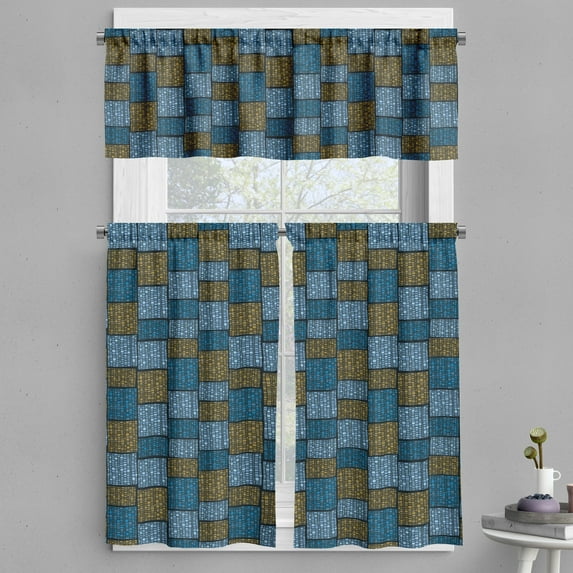 Ambesonne Vintage Valance & Curtain, Abstract Oriental Motif, 55"x24", Pale Blue Caramel Blue