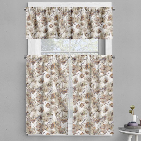 Ambesonne Vintage Valance & Curtain, Aquarelle Cotton Floral Art, 55"x30", Pale Khaki Purple Orange