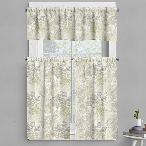 Ambesonne Vintage Valance & Curtain, Chrysanthemum Motifs, 55"x24", Taupe Beige