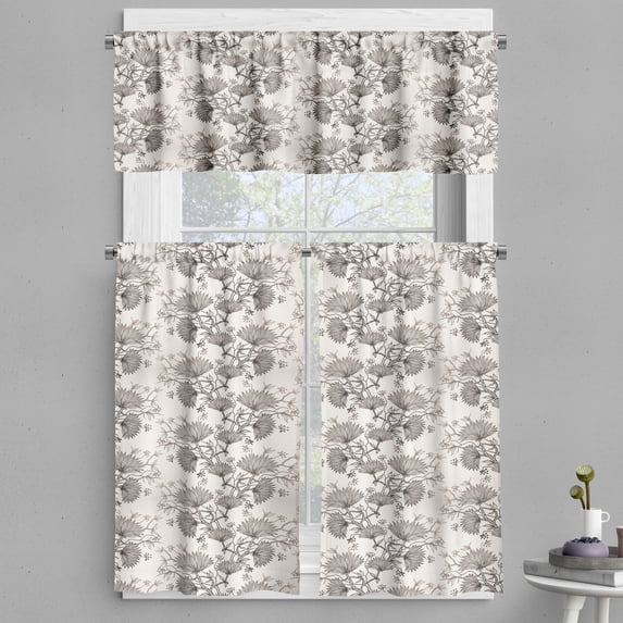 Ambesonne Vintage Valance & Curtain, Chrysanthemums Floral, 55"x45", Eggshell Taupe