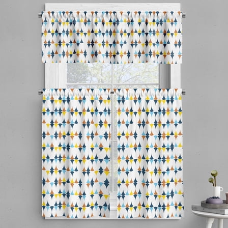 Ambesonne Vintage Valance & Curtain, Circular Geometric Shapes, 55"x24", Blue Yellow Brown