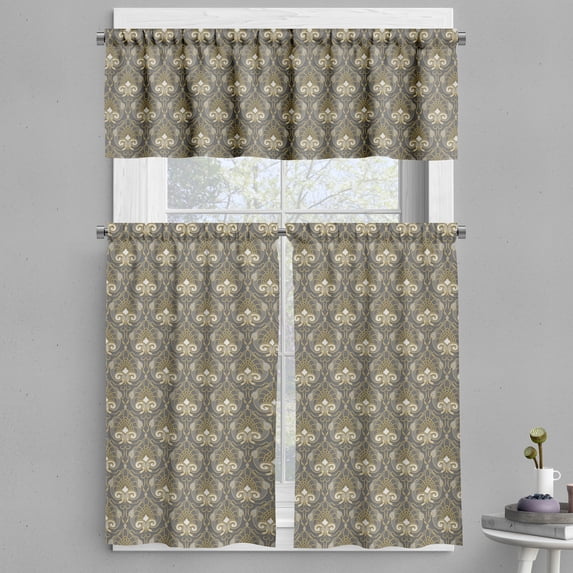 Ambesonne Vintage Valance & Curtain, Classic Royal Ornaments, 55"x36", Grey and Yellow