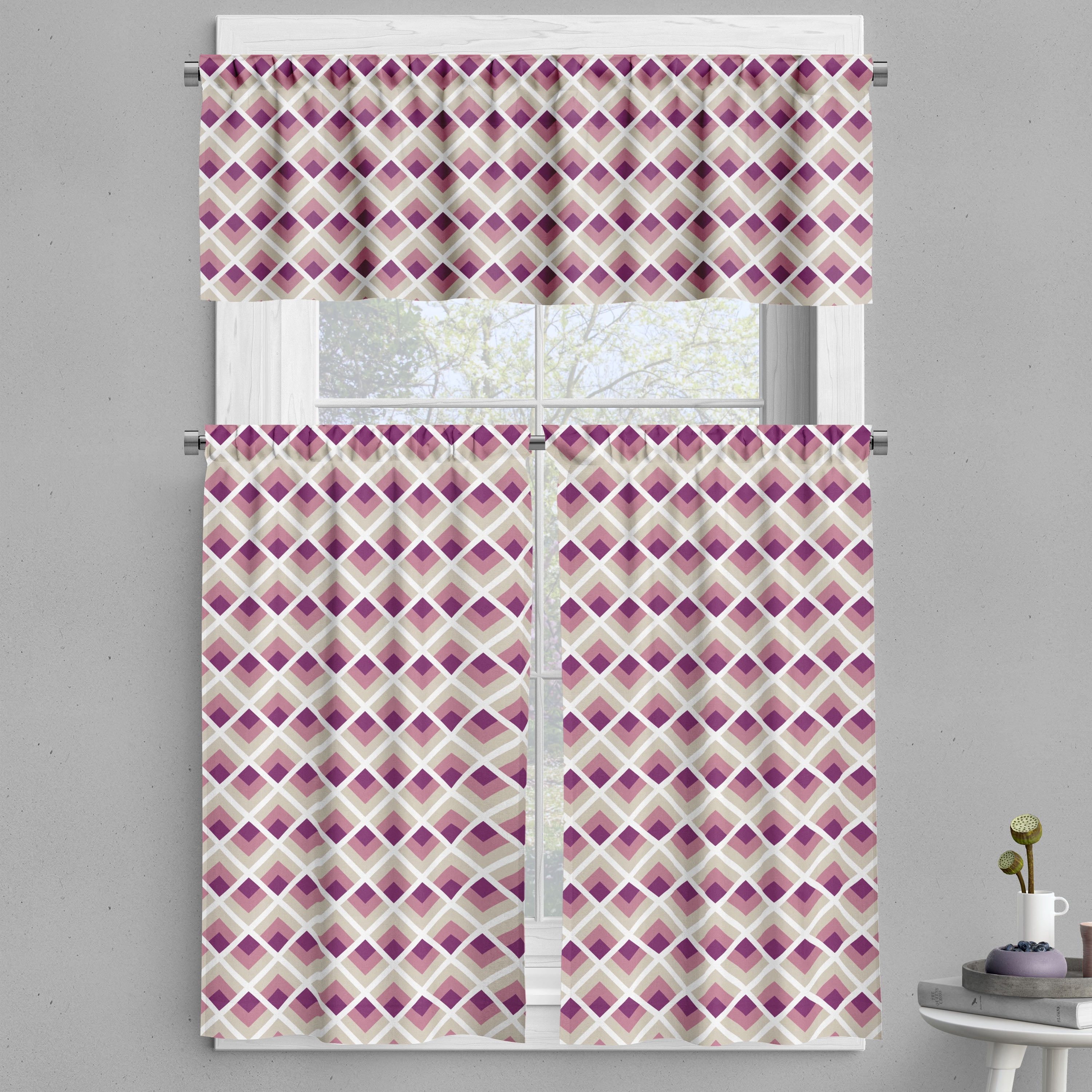 Drapery Continuous Ambesonne Vintage Valance & Curtain, Continuous Geometric Tiles, 55