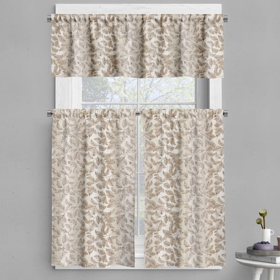 Ambesonne Vintage Valance & Curtain, Leafy Print Nude Tone Motif, 55"x24", Pale Sepia and White