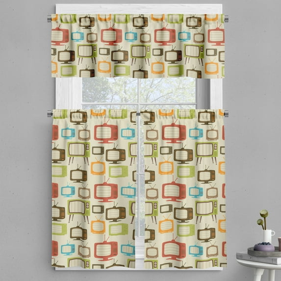 Ambesonne Vintage Valance & Curtain, Old Televisions Retro, 55"x30", Multicolor