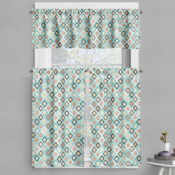 Ambesonne Vintage Valance & Curtain, Ottoman Heraldic Style, 55"x24", Aqua