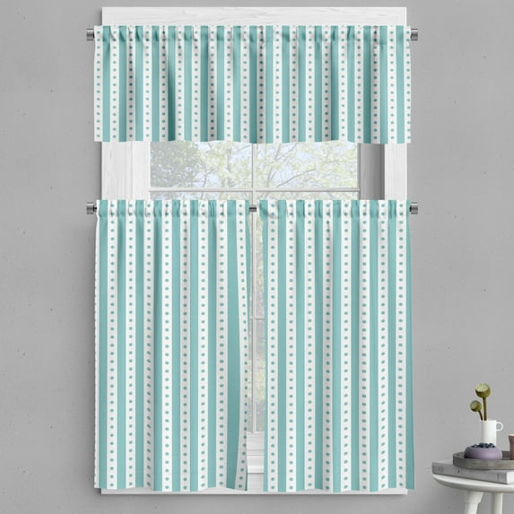 Ambesonne Vintage Valance & Curtain, Retro Dots and Stripes, 55"x24", Mint Green and White