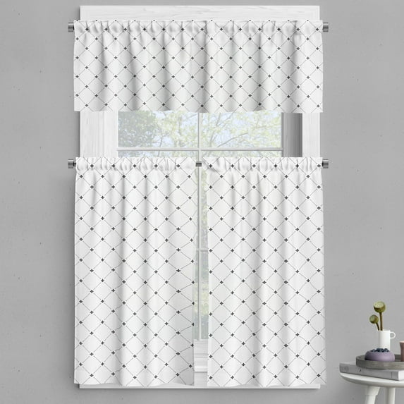 Ambesonne Vintage Valance & Curtain, Shabby Plant Damask, 55"x30", Black White