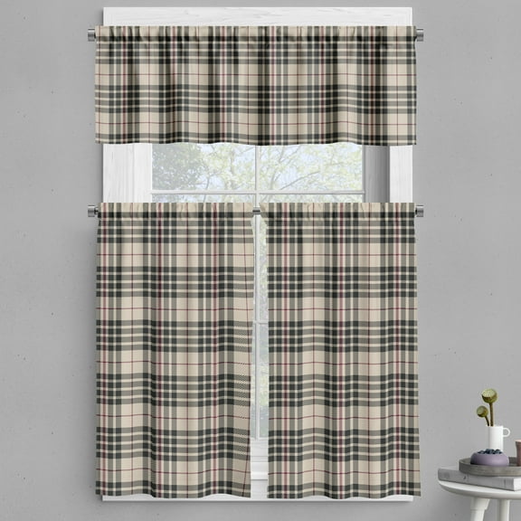 Ambesonne Vintage Valance & Curtain, Tartan British Heraldry, 55"x24", Beige Dark Taupe Maroon