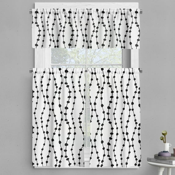 Ambesonne Vintage Valance & Curtain, Wavy Lines Circles Pattern, 55"x30", Charcoal Grey White