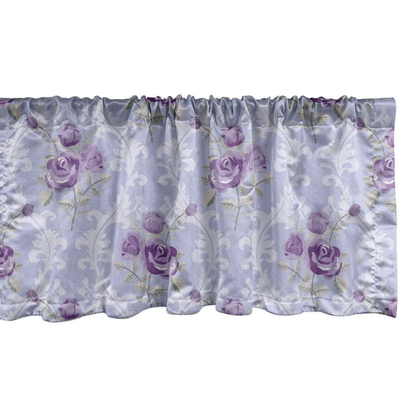 Ambesonne Vintage Valance Pack of 2, Antique Waves Roses, 42"X18", Pale Blue Lavender