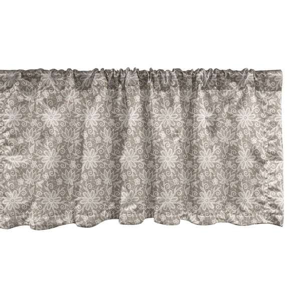 Ambesonne Vintage Valance Pack of 2, Classic Swirls and Flowers, 54"X12", Warm Taupe Pale Eggshell
