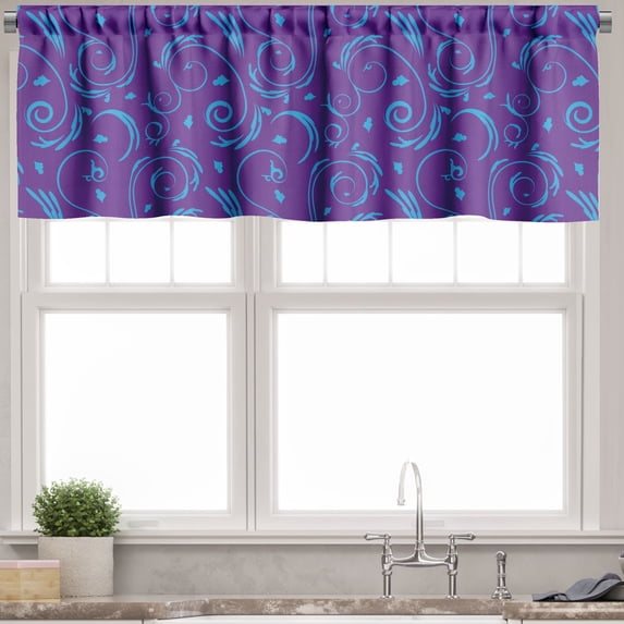 Ambesonne Vintage Valance Pack of 2, Curvy Classic Leafy Motifs, 54"X18", Purple and Azure Blue