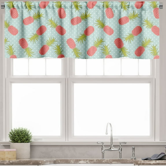Ambesonne Vintage Valance Pack of 2, Doodle Style Pineapple, 54"X18", Dark Coral Pale Blue