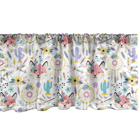 Ambesonne Vintage Valance Pack of 2, Dreamcatcher Fox Cacti Art, 54"X18", Mustard Lavender Blue