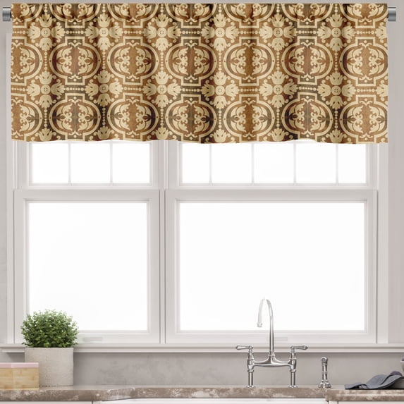 Ambesonne Vintage Valance Pack of 2, Geometric Oval Plant, 54"X12", Caramel and Beige
