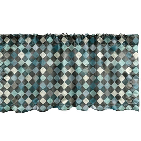 Ambesonne Vintage Valance Pack of 2, Grunge Colorful Squares Art, 54"X12", Hunter Green Dark Teal
