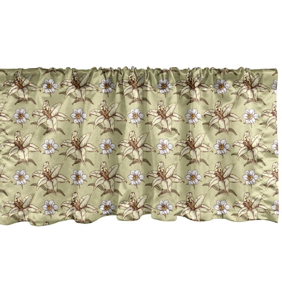 Ambesonne Vintage Valance Pack of 2, Hand-Drawn Vanilla Flowers, 54"X12", Pale Khaki and Pastel Yellow